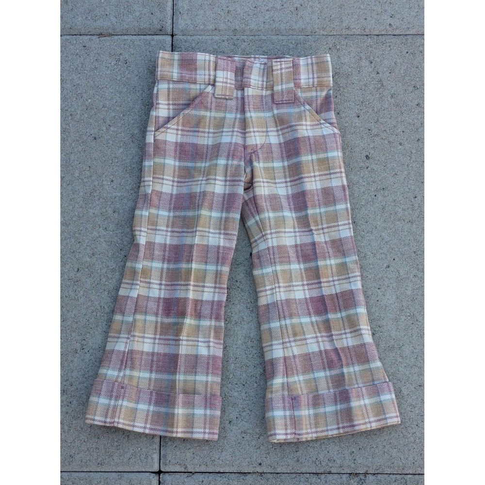 Vintage Billy The Kid Pants Boys 3T Multicolor Plaid Flare Dress Fall 70s Retro